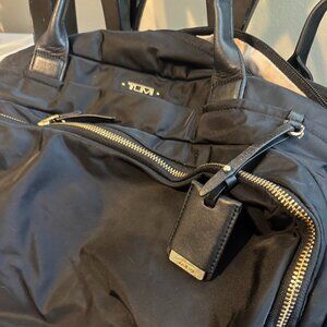 Tumi Black Nylon Voyageur Tote Satchel Gold Hardware Travel Work Bag